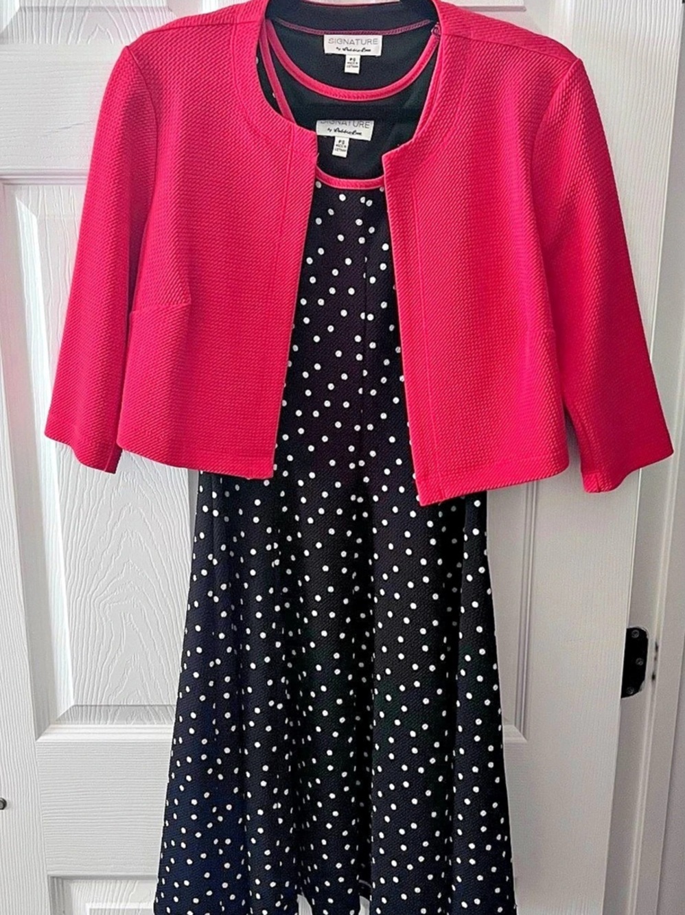 Signature by Robbie Bee Polka Dot Dress & Jacket in Pink & Black Size Small